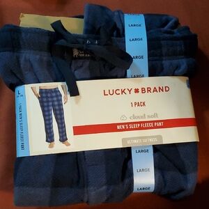 NWT Lucky Brand Men's Navy Checkered Fleece Sleep Pants - Size Large
